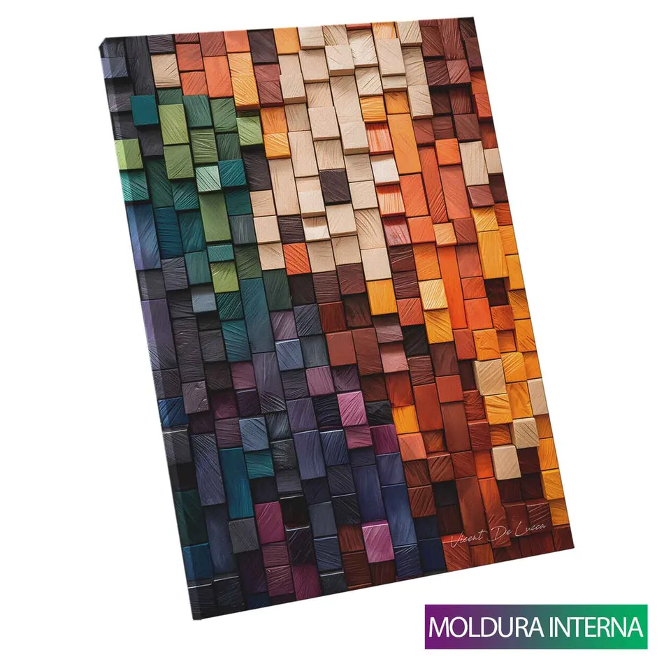 Quadro Abstrato Madeiras Cromáticas — Moldura Interna, Médio 64x48