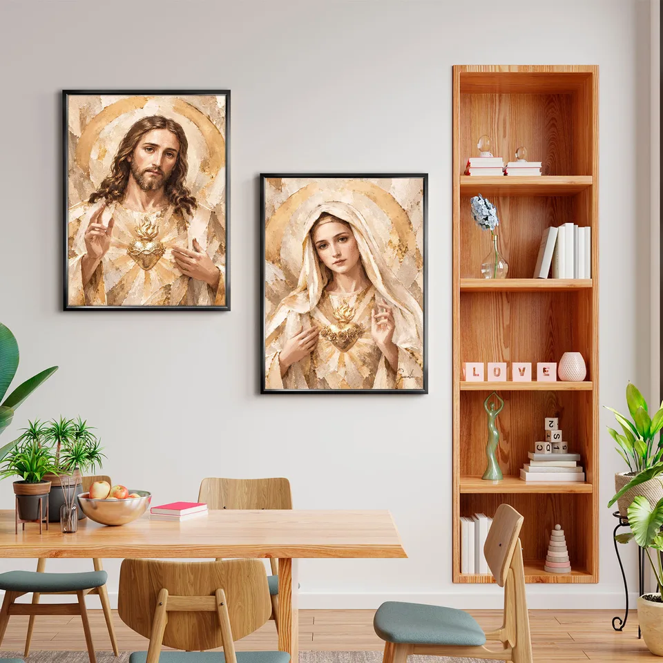 Quadro Os Corações Divinos de Jesus e Maria 2 Peças — foto 4