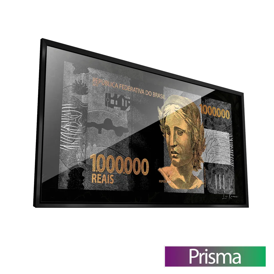 Quadro decorativo 1 Milhão de Reais acabamento Prisma e Vidro