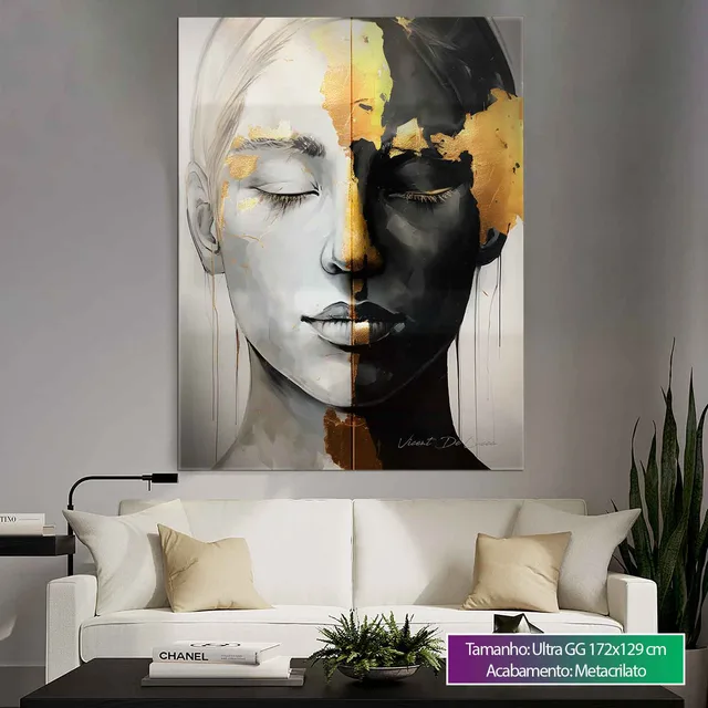 Quadro Dualismo Elegante em ambiente claro e minimalista