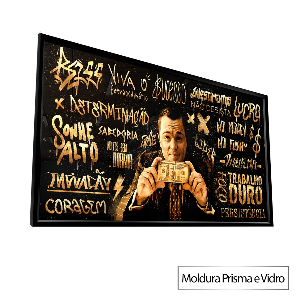 Quadro Lobo de Wall Street Grafite Dourado