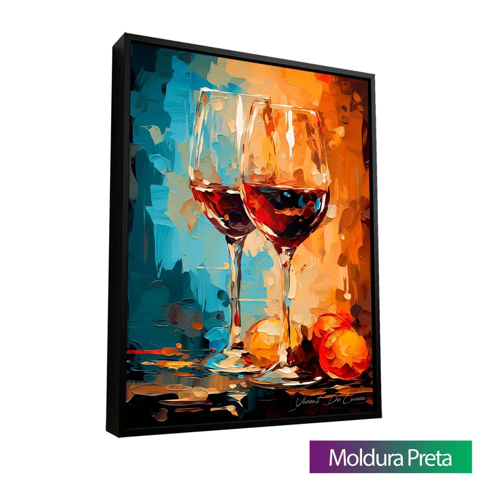 Quadro Belas Taças de Vinho com moldura de filete preta