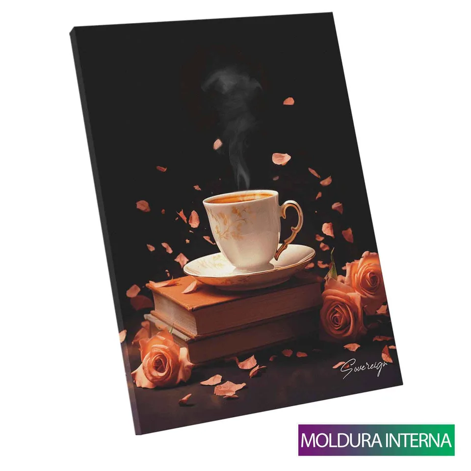 Quadro Café e Romance — Moldura Interna, Médio 64x48
