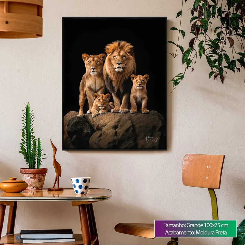 Quadro Família de Leões no Preto — foto 5