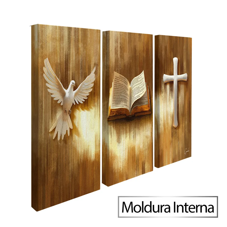 Quadro Símbolos de Fé 3 Peças — Moldura Interna, Médio 93x62