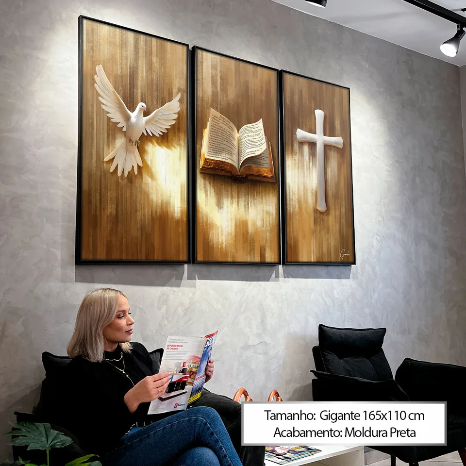 Quadro Símbolos de Fé 3 Peças