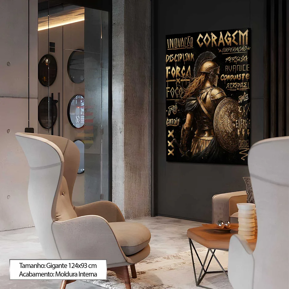 Quadro Loba de Esparta Dourada em sala de espera