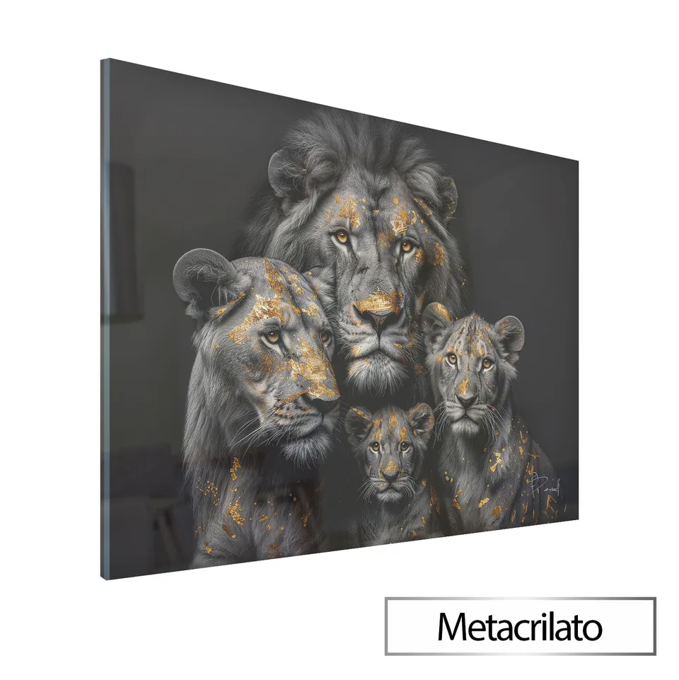 Quadro Família de Leões Folhas de Ouro — foto 13