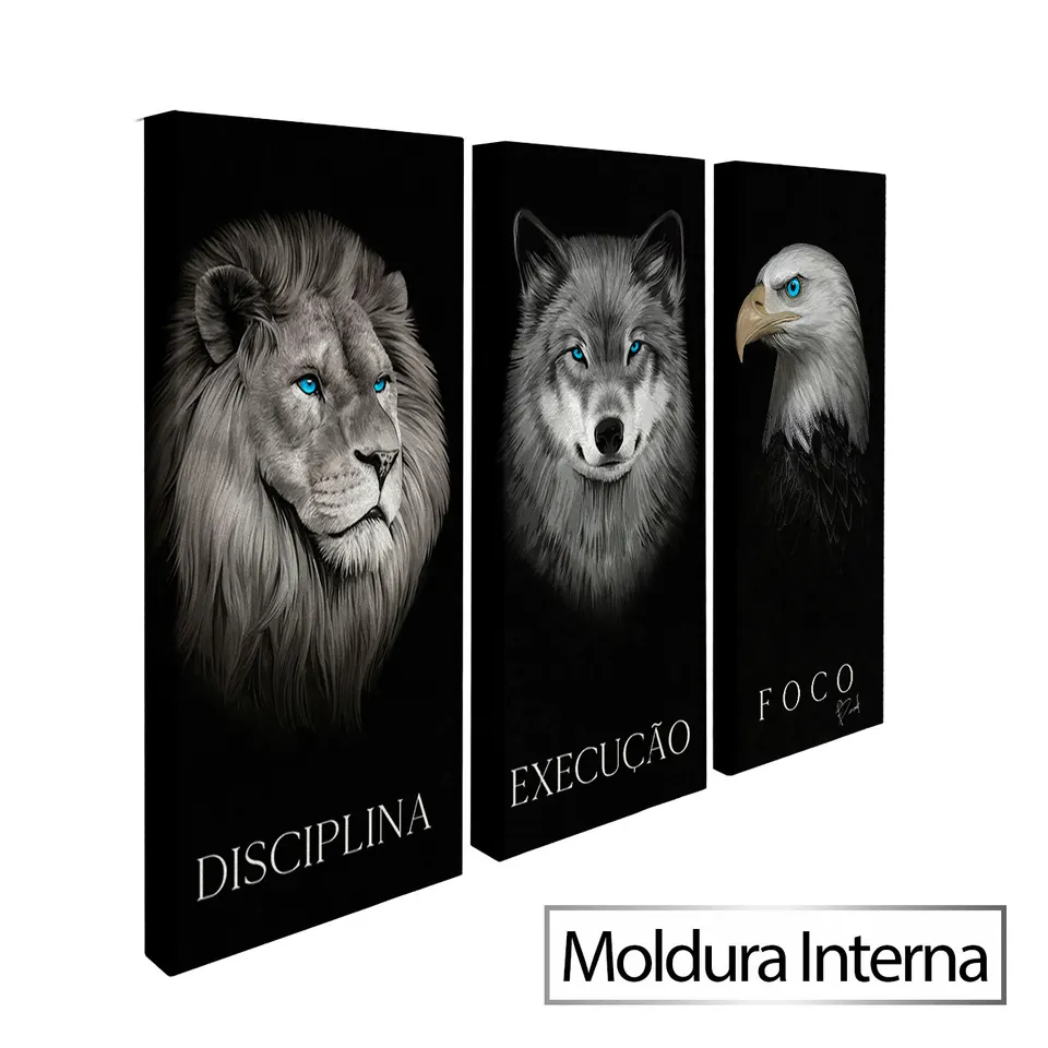 Quadro Disciplina, Execução e Foco 3 Peças — Moldura Interna, Médio 93x62
