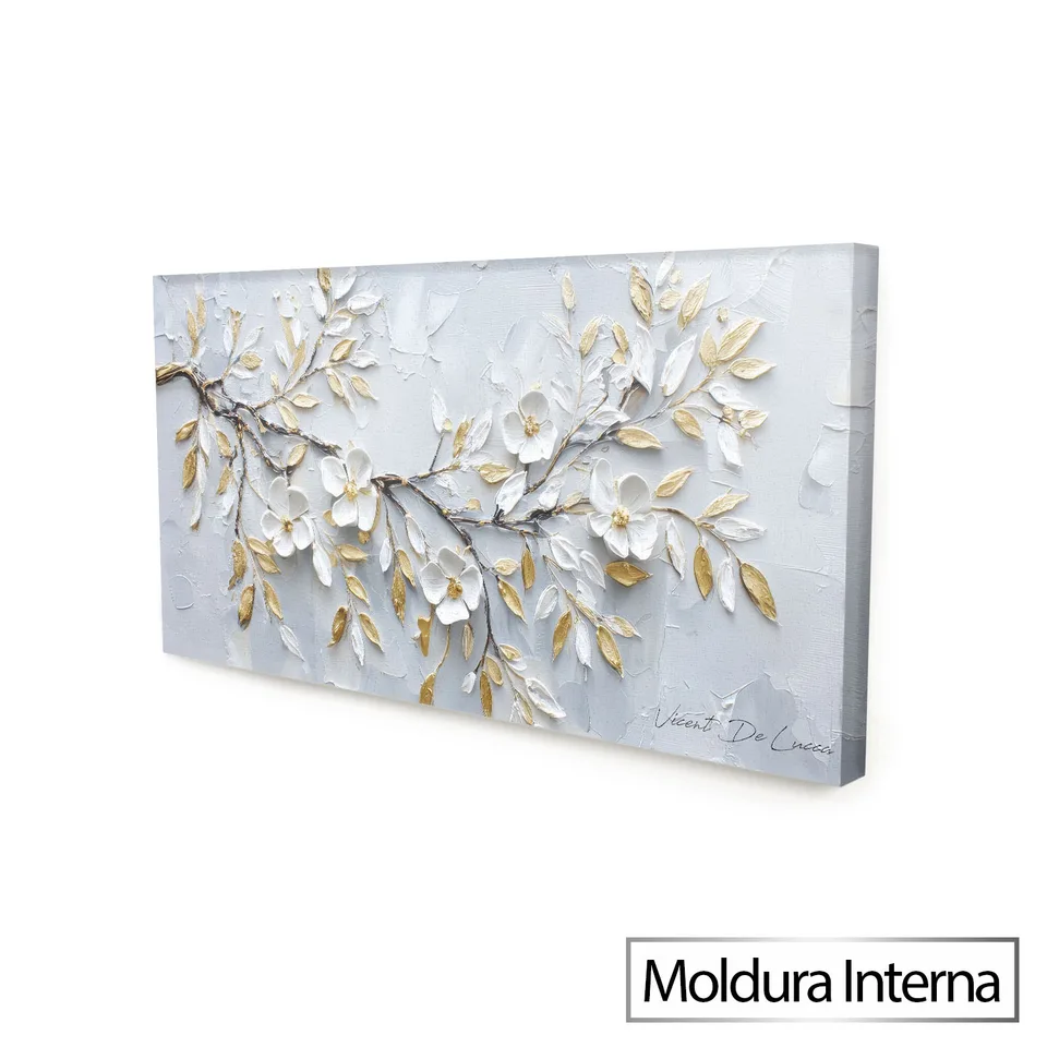 Quadro Ramo Floral Dourado