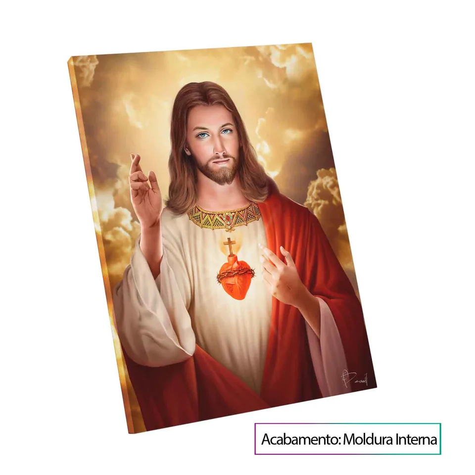 Quadro Sagrado Coração de Jesus — Moldura Interna, Médio 64x48