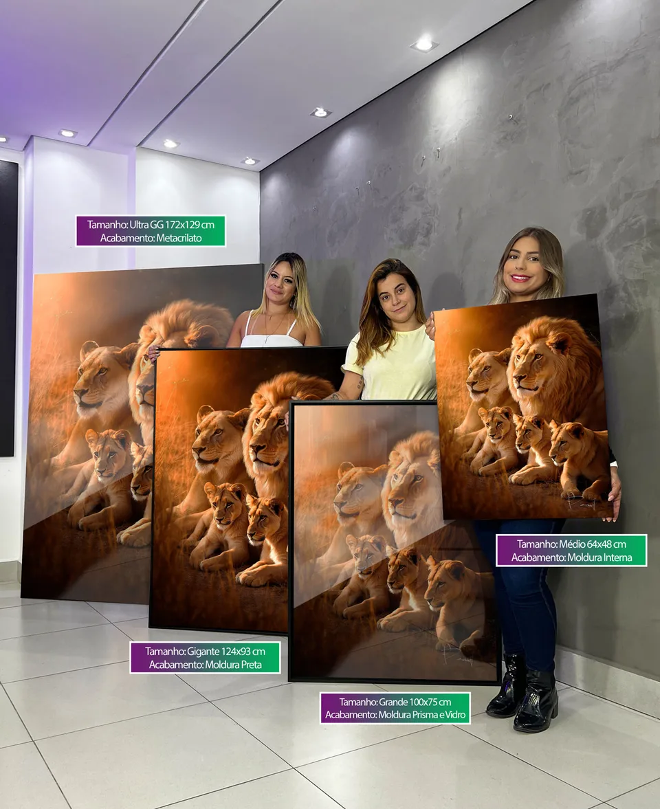 Quadro Família de Leões - 3 Filhotes em todos os tamanhos e acabamentos