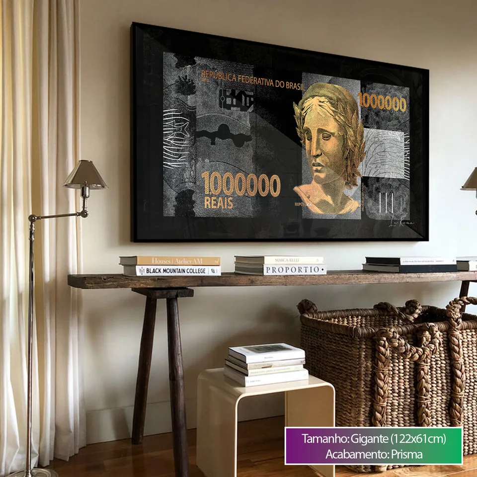 Quadro decorativo 1 Milhão de Reais acima do aparador