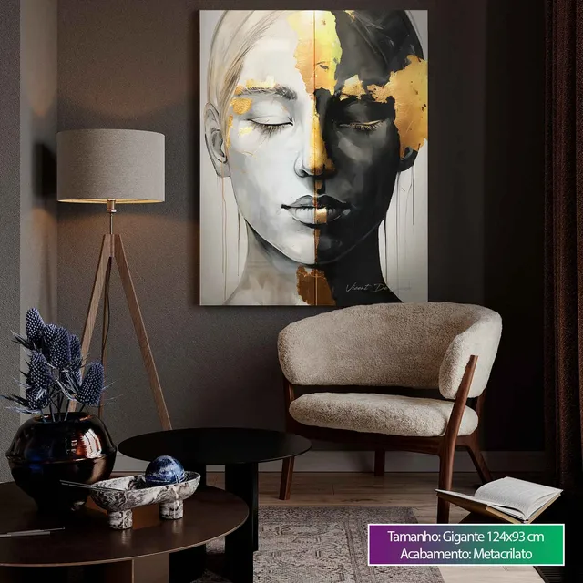 Quadro Dualismo Elegante em sala com poltrona clara
