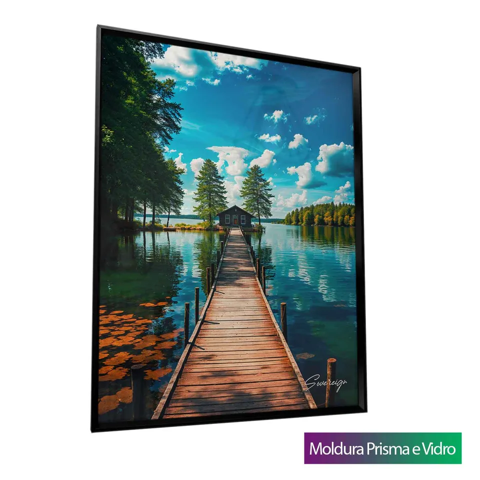 Quadro Casa no Lago com moldura Prisma e vidro