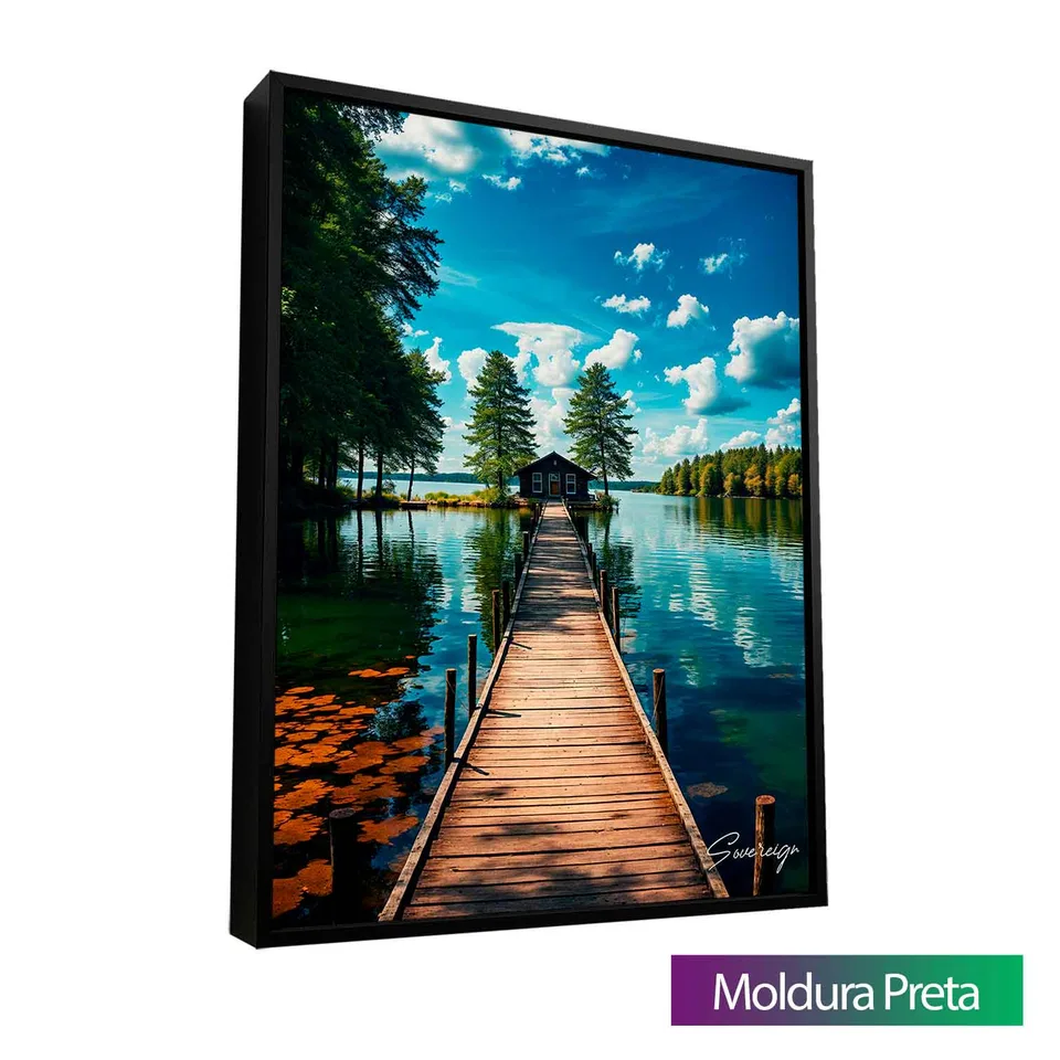 Quadro Casa no Lago com moldura de filete preta