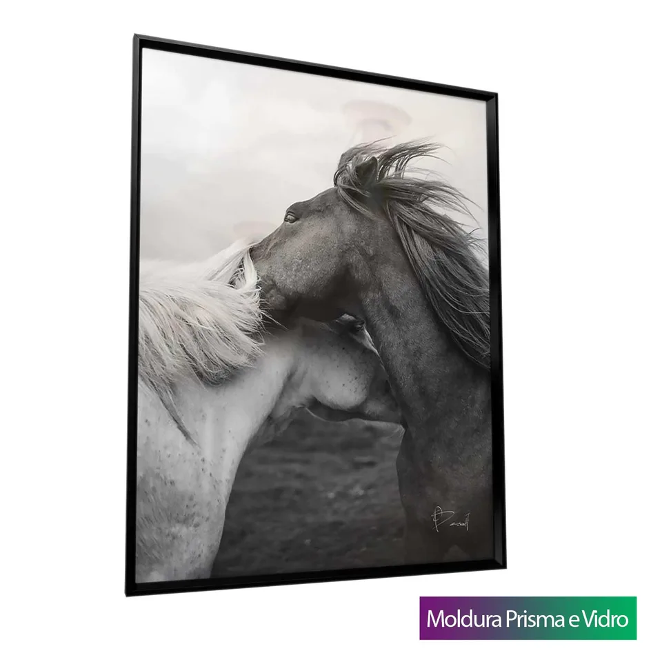Quadro Casal de Cavalos com moldura Prisma e vidro