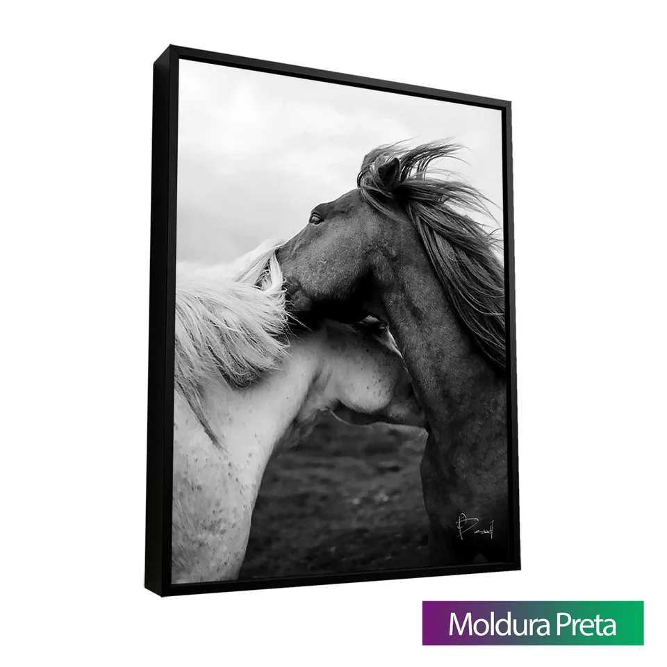 Quadro Casal de Cavalos com moldura de filete preta