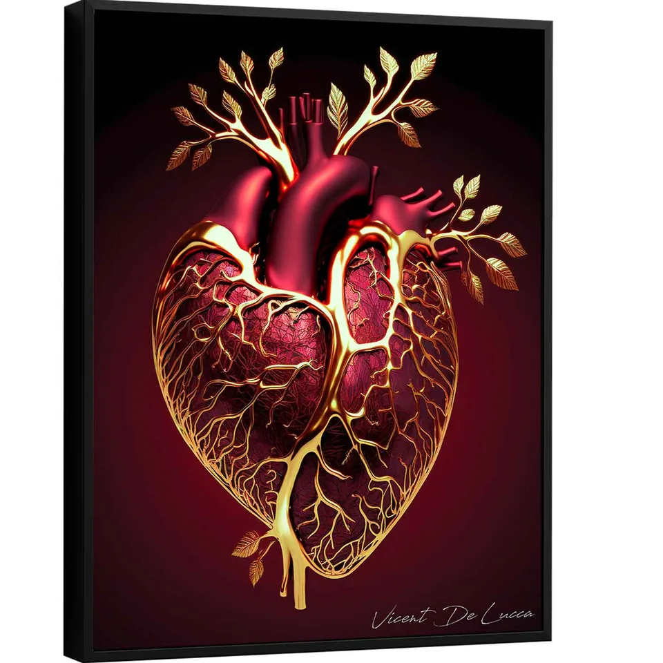 Quadro Coração Florescer Dourado - Quadros Abstratos | QuadrosDecorativos.com