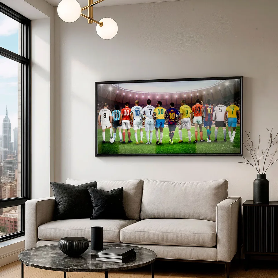 Quadro As Lendas do Futebol com moldura Prisma e vidro na sala