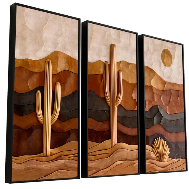 Quadro Sertão Amadeirado 3 Peças - Quadros de Madeira | QuadrosDecorativos.com