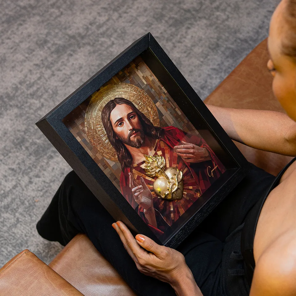 quadro sagrado coracao jesus ouro — amor divino — Gonzalez