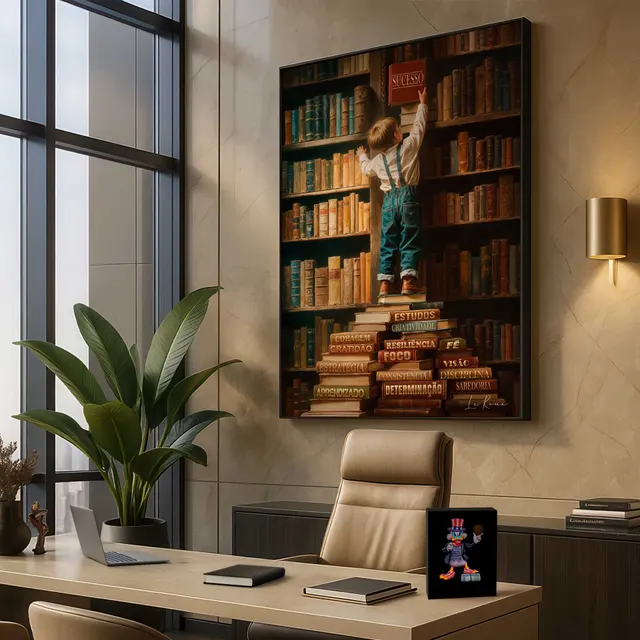 Quadro Crescendo com Sucesso em escritório com poltrona