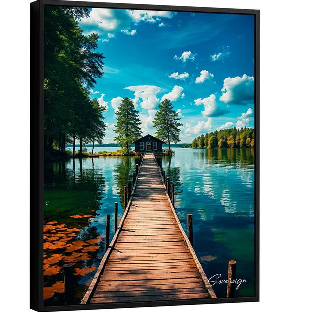 Quadro Casa no Lago - Quadros de Paisagem | QuadrosDecorativos.com