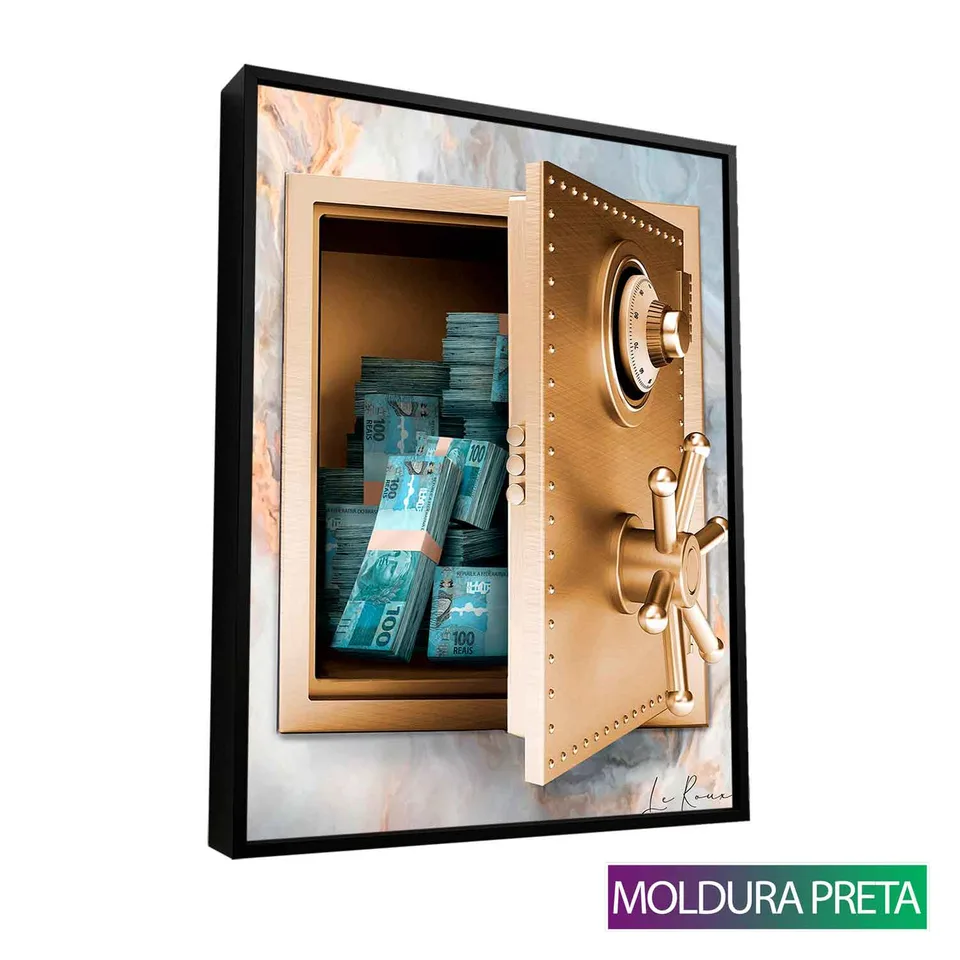 Quadro Meu Cofre de Dinheiro com moldura de filete preta