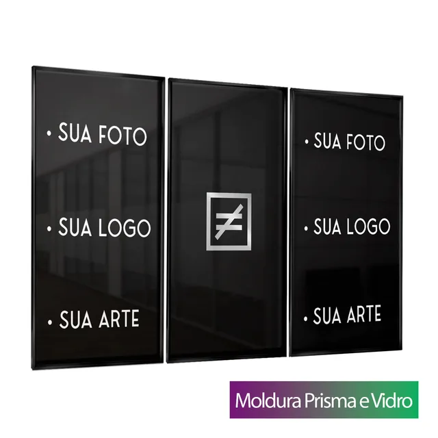 Trio de quadros personalizados com acabamento em moldura preta
