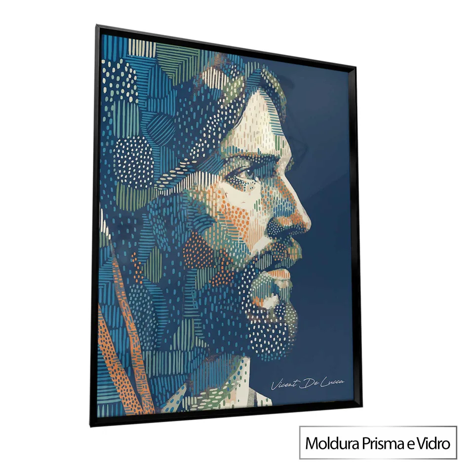 Quadro Cristo em Pontilhart com moldura Prisma e vidro