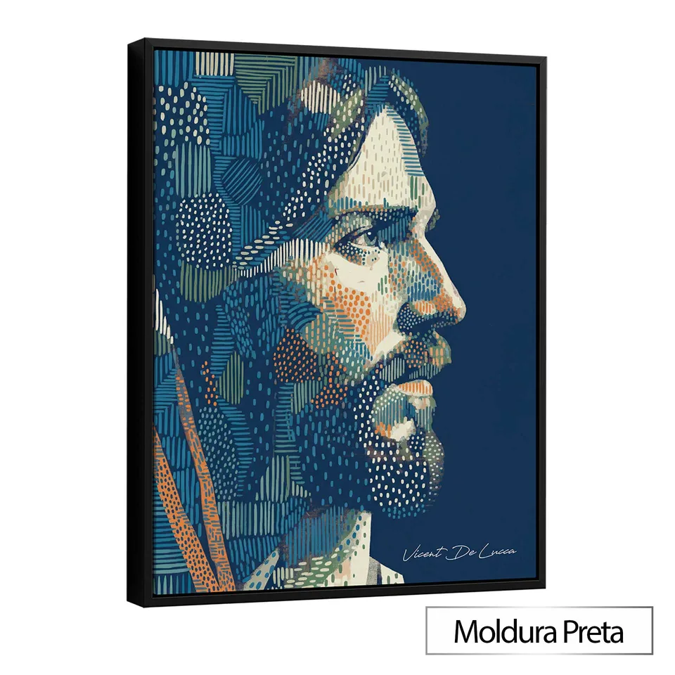 Quadro Cristo em Pontilhart com moldura de filete preta