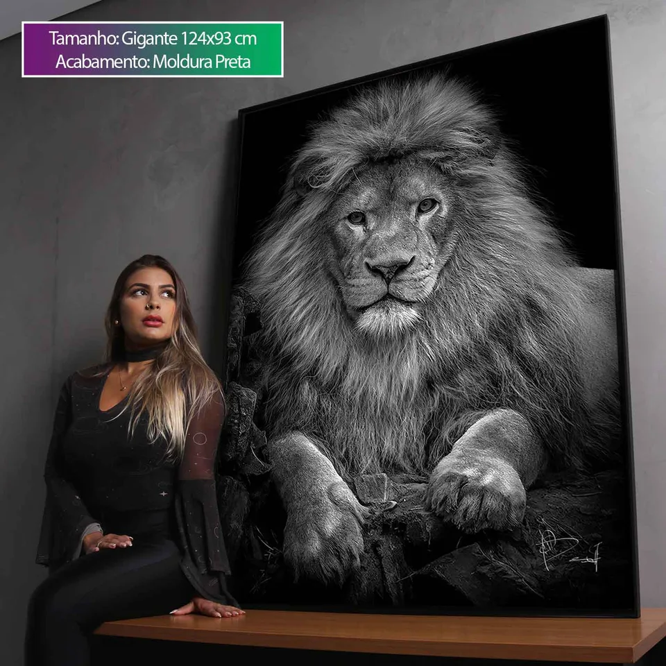8184 Quadro Leão na Pedra Preto e Branco (9)
