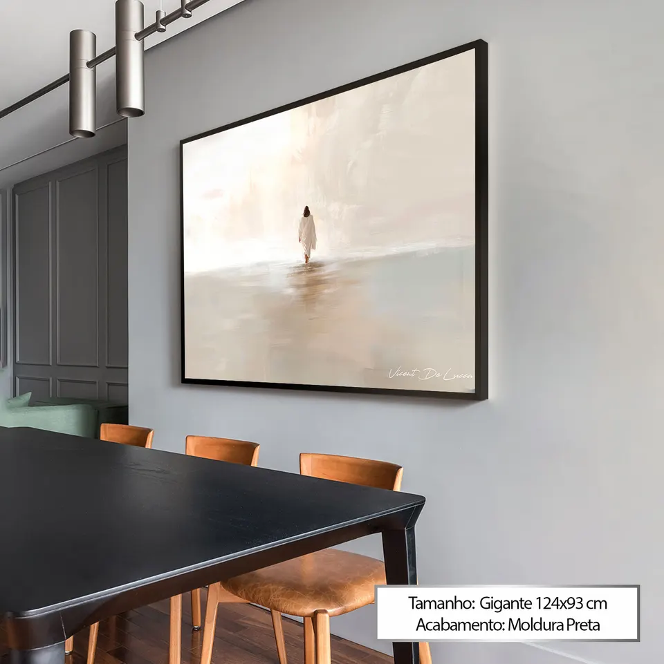Quadro Jesus Sobre as Águas - Coleção Minimalista em sala de jantar