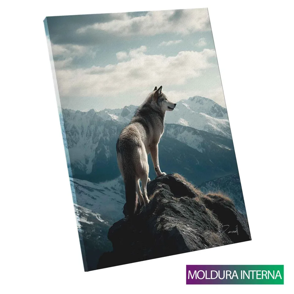 Quadro Lobo na Montanha — Moldura Interna, Médio 64x48