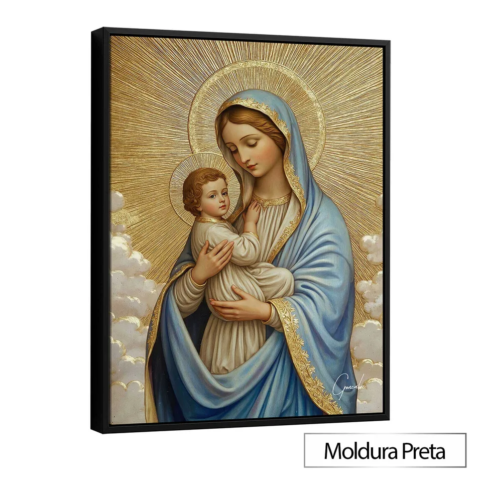 Quadro O Amor Materno de Maria moldura preta