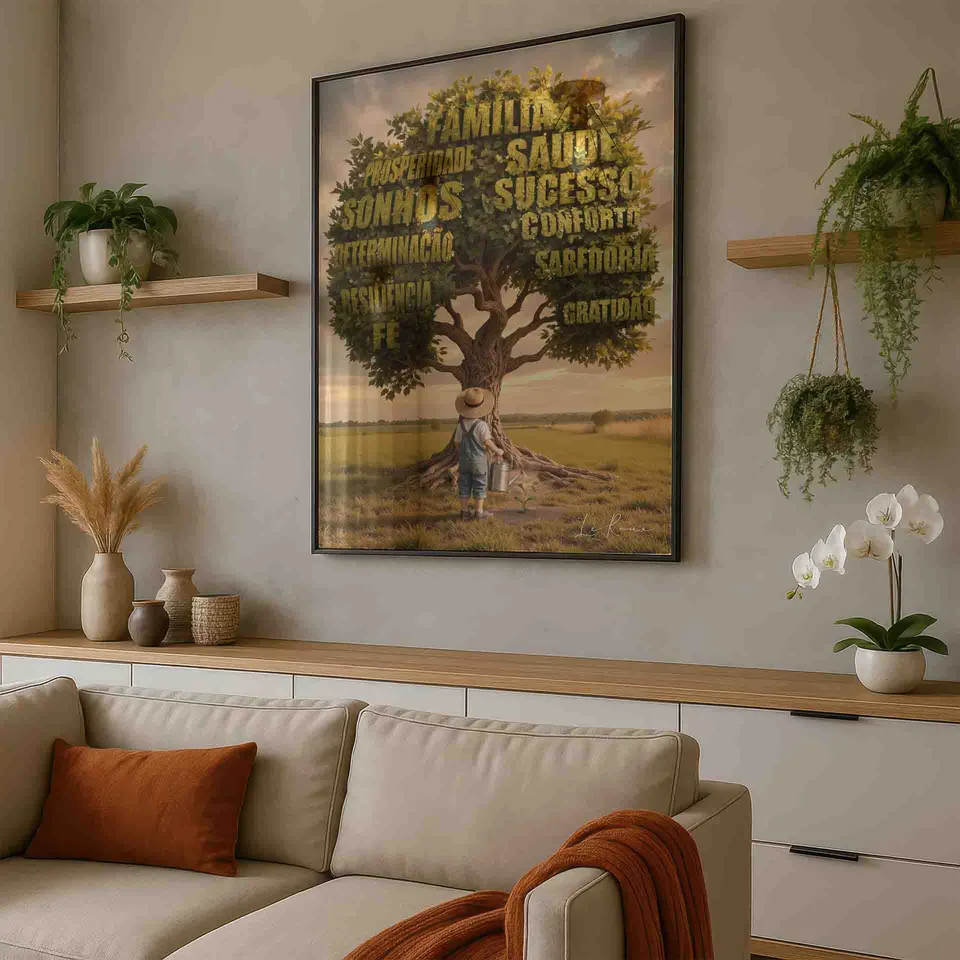 semeando futuro — moldura prisma em sala bege com plantas