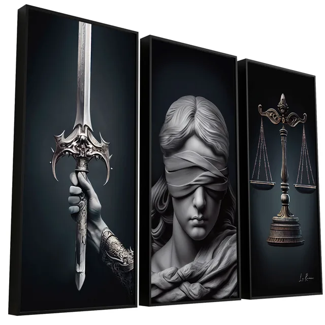 Quadro Símbolos da Justiça 3 Peças - Combinações | QuadrosDecorativos.com