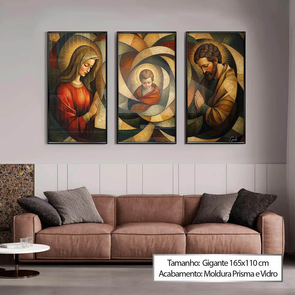 7058 Quadro Sagrada Família CubismArt 3 Peças (6)