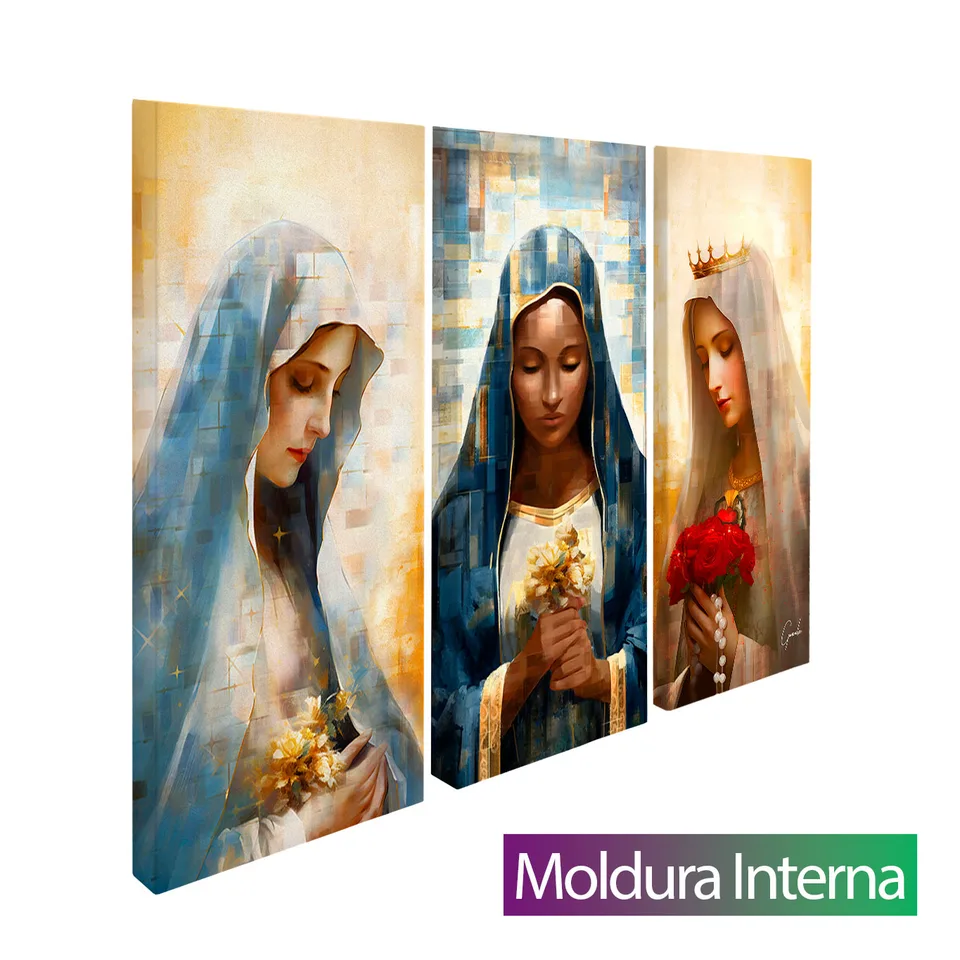 Quadro Nossas Senhoras Grid Art 3 Peças — Moldura Interna, Médio 93x62