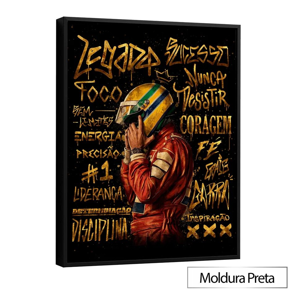 Quadro Herói das Pistas Grafite Dourado
