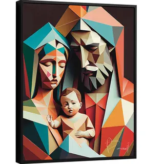 Quadro decorativo Família Divina Geométrica Capa Moldura preta