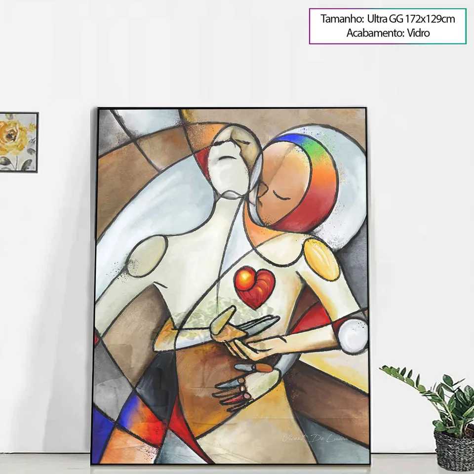 Quadro Encontro de Almas com vidro apoiado no chão