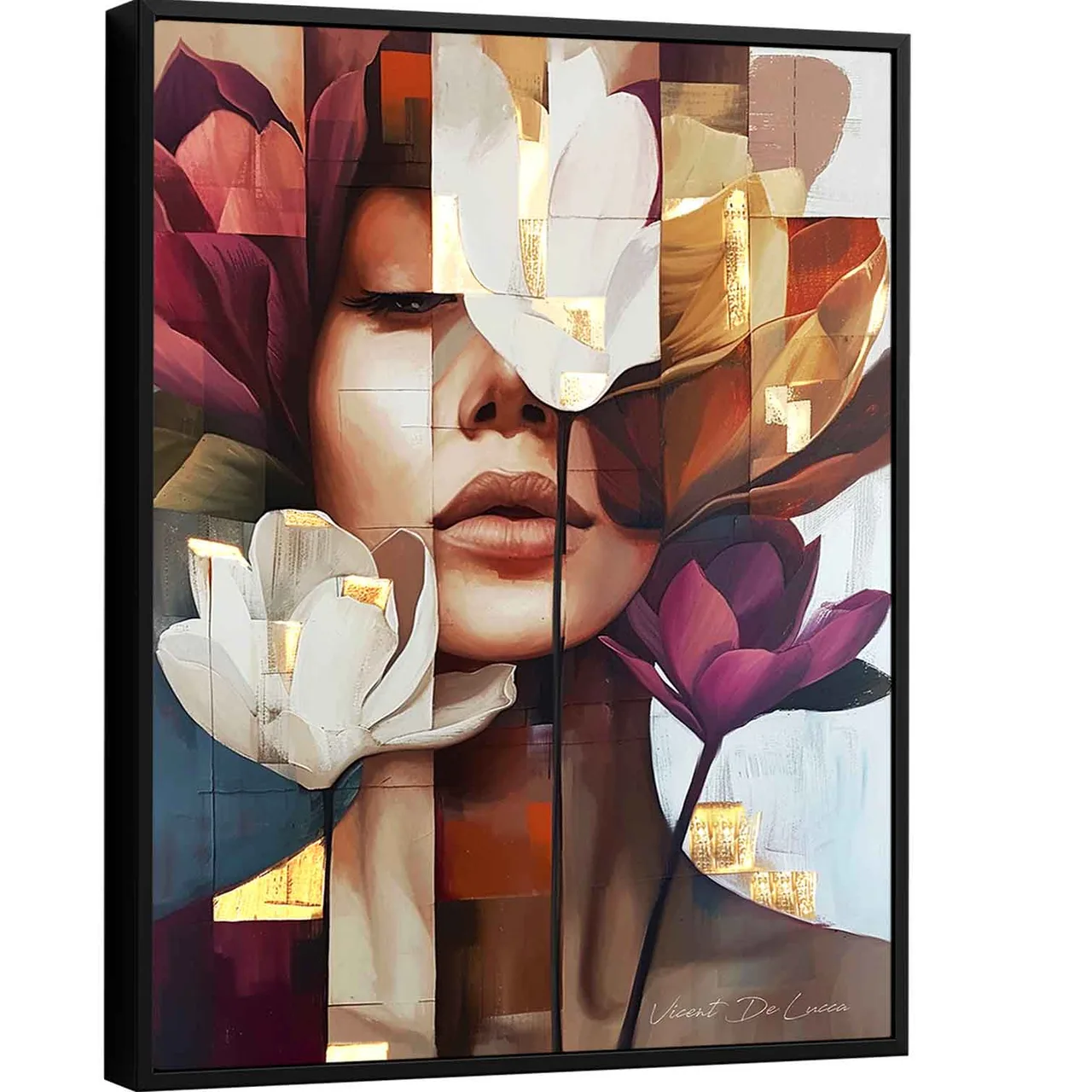 Quadro Florescer da Beleza, rosto feminino formado por pétalas