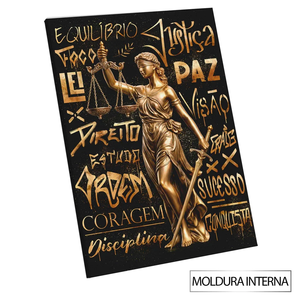 Quadro Deusa da Justiça Grafite Dourado com moldura interna
