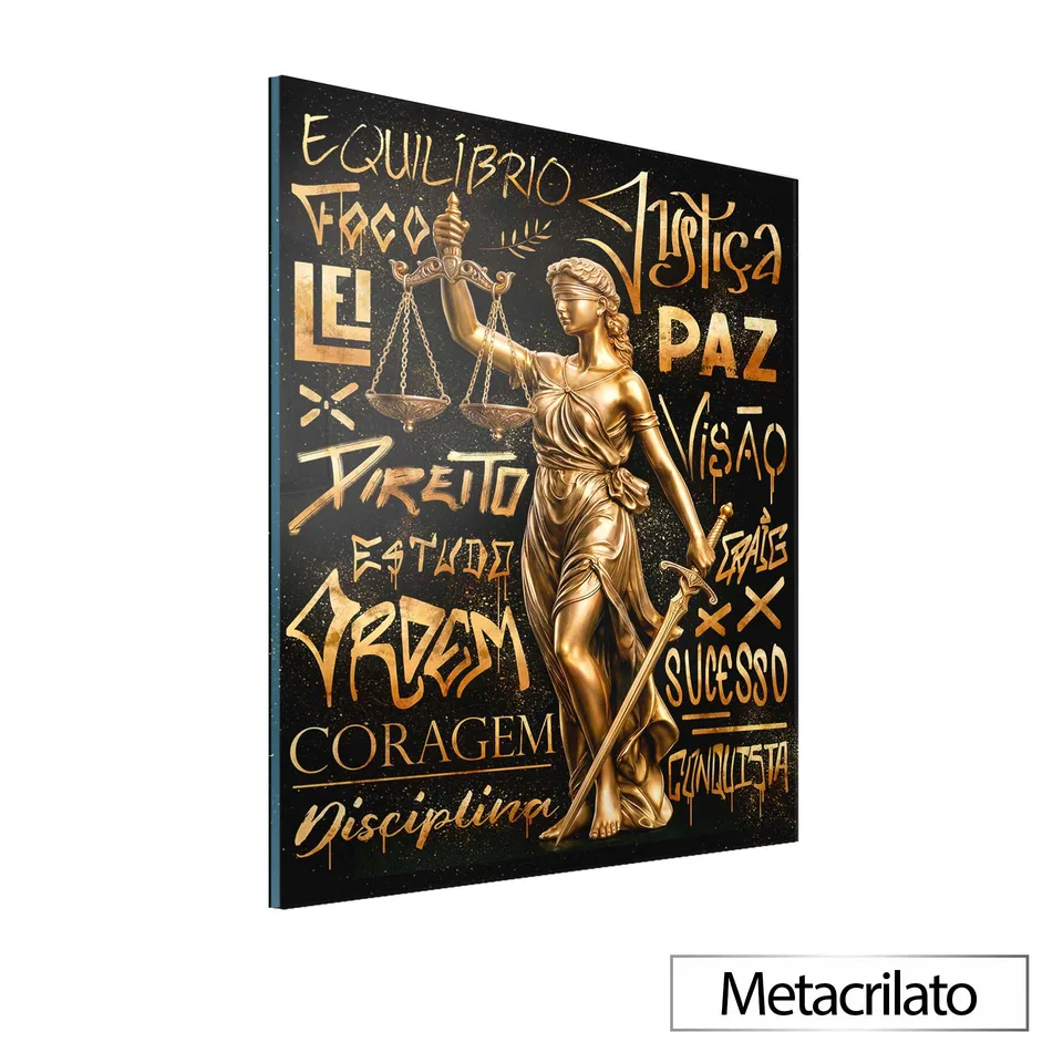 Quadro Deusa da Justiça Grafite Dourado com acabamento em metacrilato