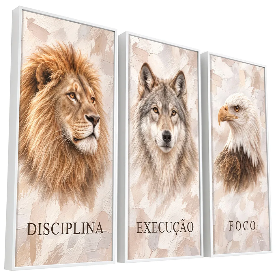 Quadro Disciplina, Execução e Foco 3 peças - Coleção Cream Art — foto 1