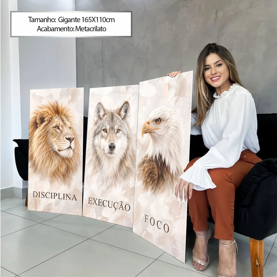 Quadro Disciplina, Execução e Foco 3 peças - Coleção Cream Art — foto 6