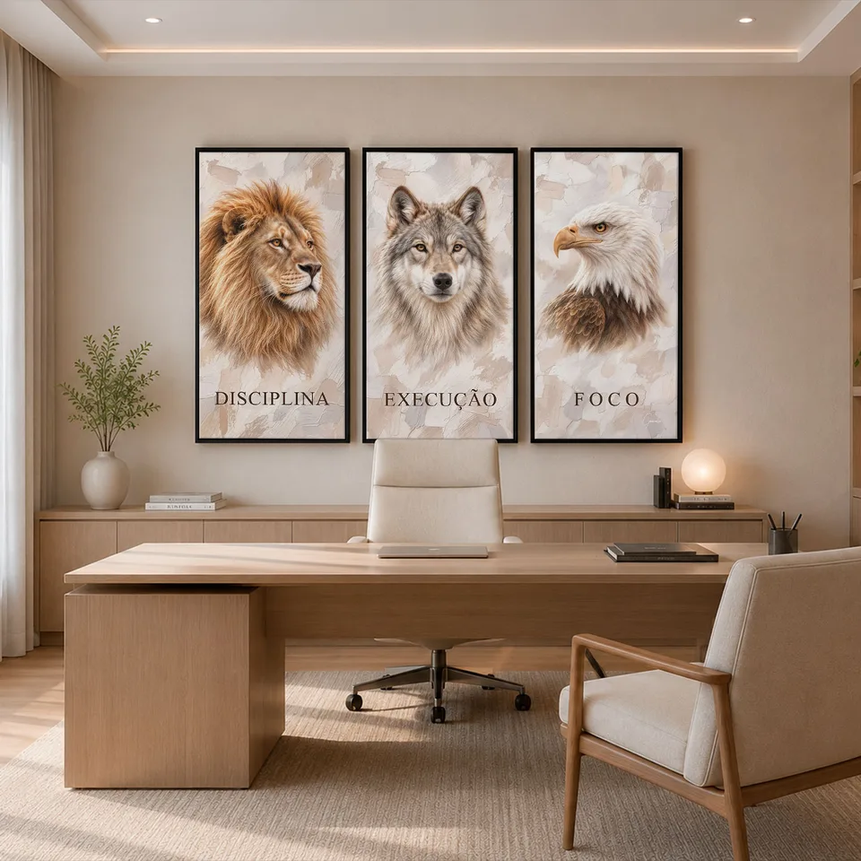 Quadro Disciplina, Execução e Foco 3 peças - Coleção Cream Art — foto 3
