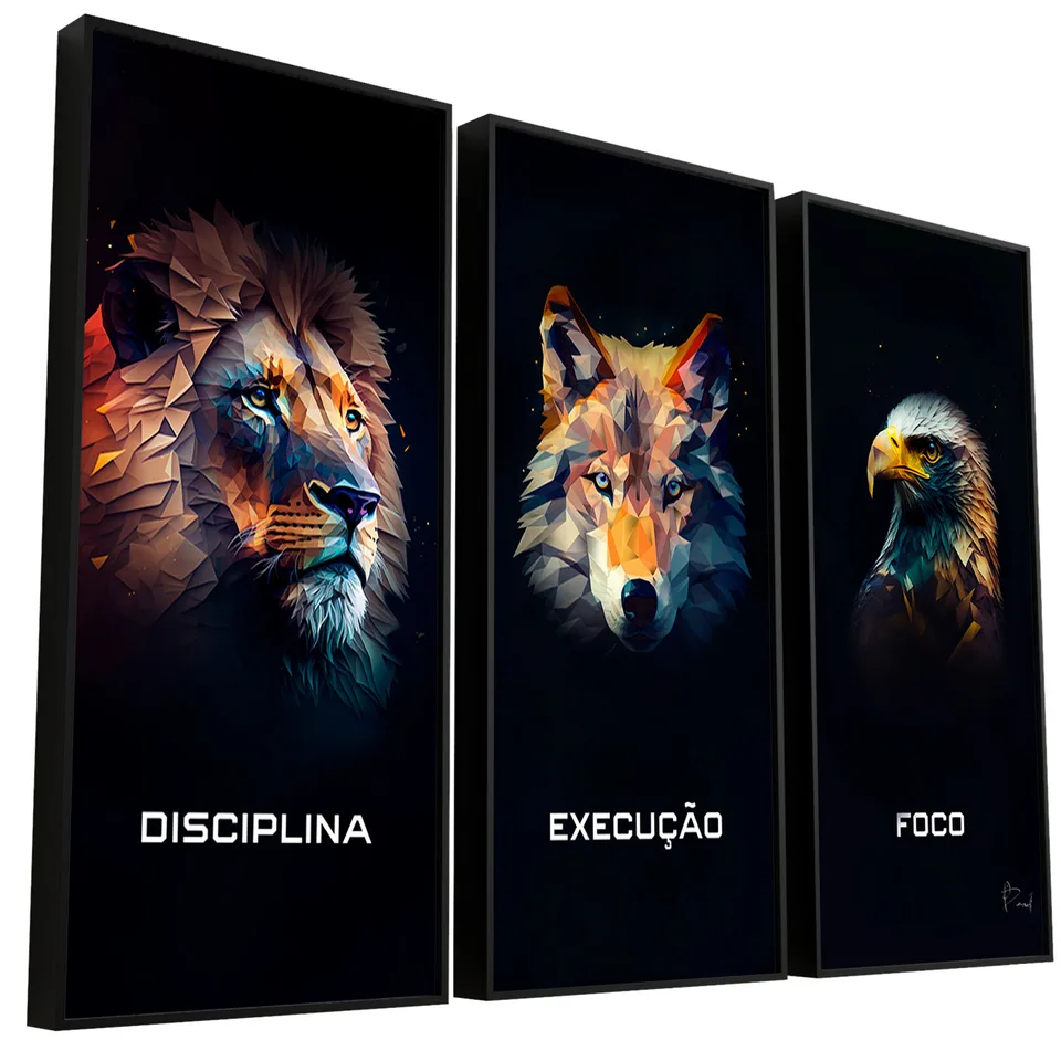 Quadro Disciplina, Execução e Foco Geométrico 3 Peças